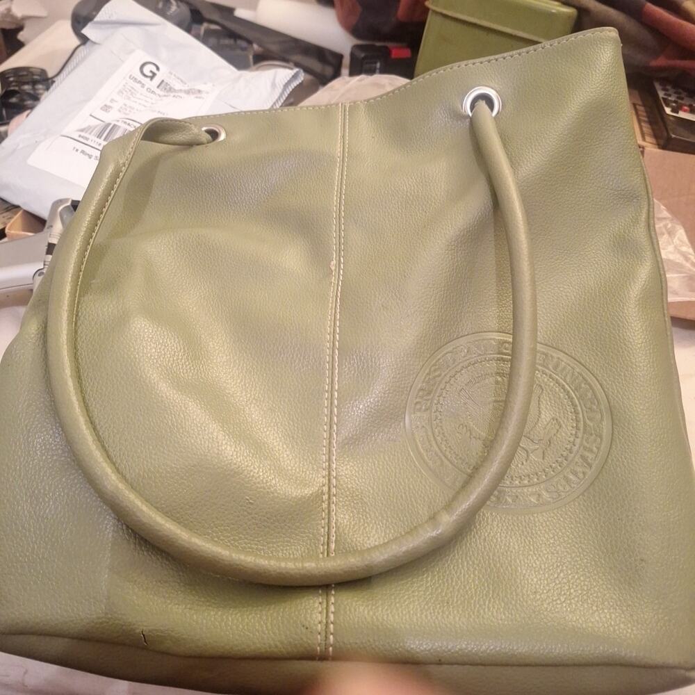 Vitronic Olive Large PVC Tote Handbag Double 12" Strap - With Presidential Seal